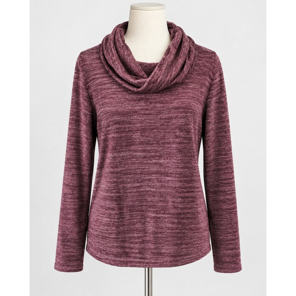 Doublju Womens XL Cowl Neck Pullover Sweater Burgundy Space Dye Long Sleeve Top